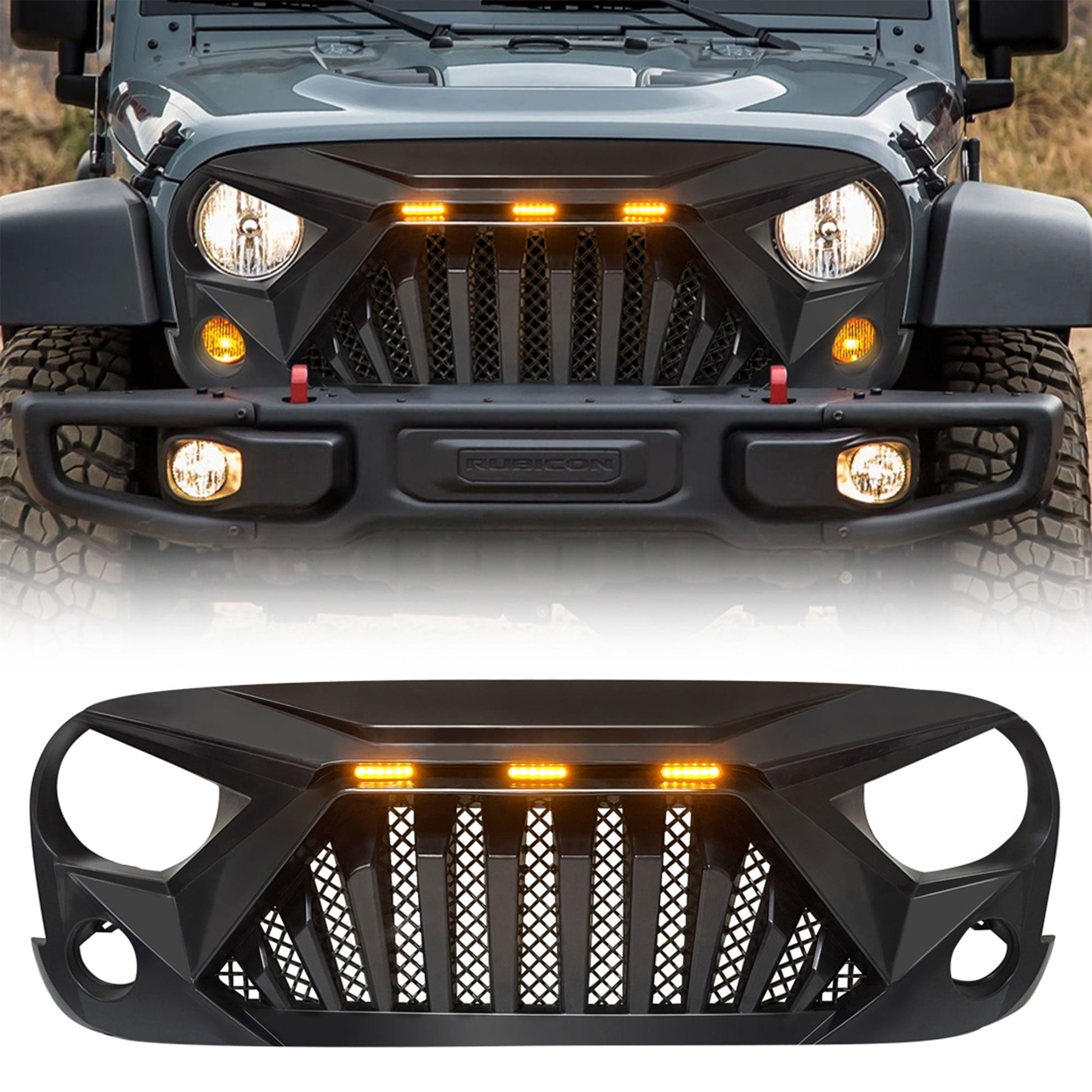 AMERICAN MODIFIED Front Goliath Grill Compatible w/ 2007-18 Jeep Wrangler JK - Find Fresh Goods