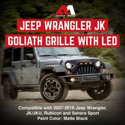 AMERICAN MODIFIED Front Goliath Grill Compatible w/ 2007-18 Jeep Wrangler JK - Find Fresh Goods