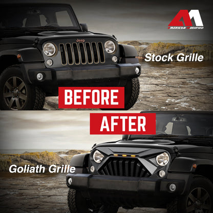 AMERICAN MODIFIED Front Goliath Grill Compatible w/ 2007-18 Jeep Wrangler JK - Find Fresh Goods