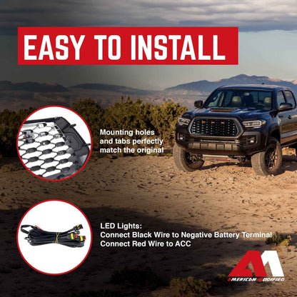 AMERICAN MODIFIED Mesh Grille w/ Amber Lights for 2016-2023 Tacoma, Matte Black