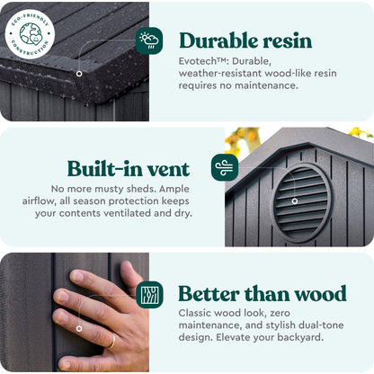 Keter Darwin 6 Foot x 8 Foot Outdoor Garden Tool Storage Shed w/Window, Graphite