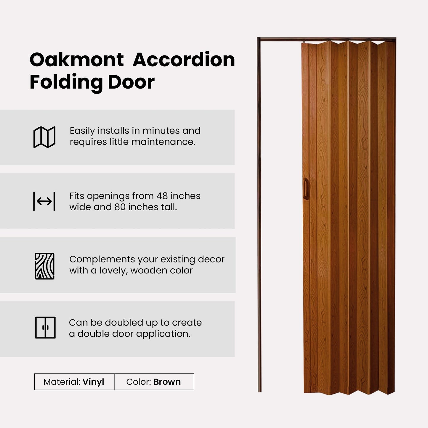 LTL Home Products OK4880PC Oakmont Accordion Folding Door, 48 x 80 Inches, Pecan