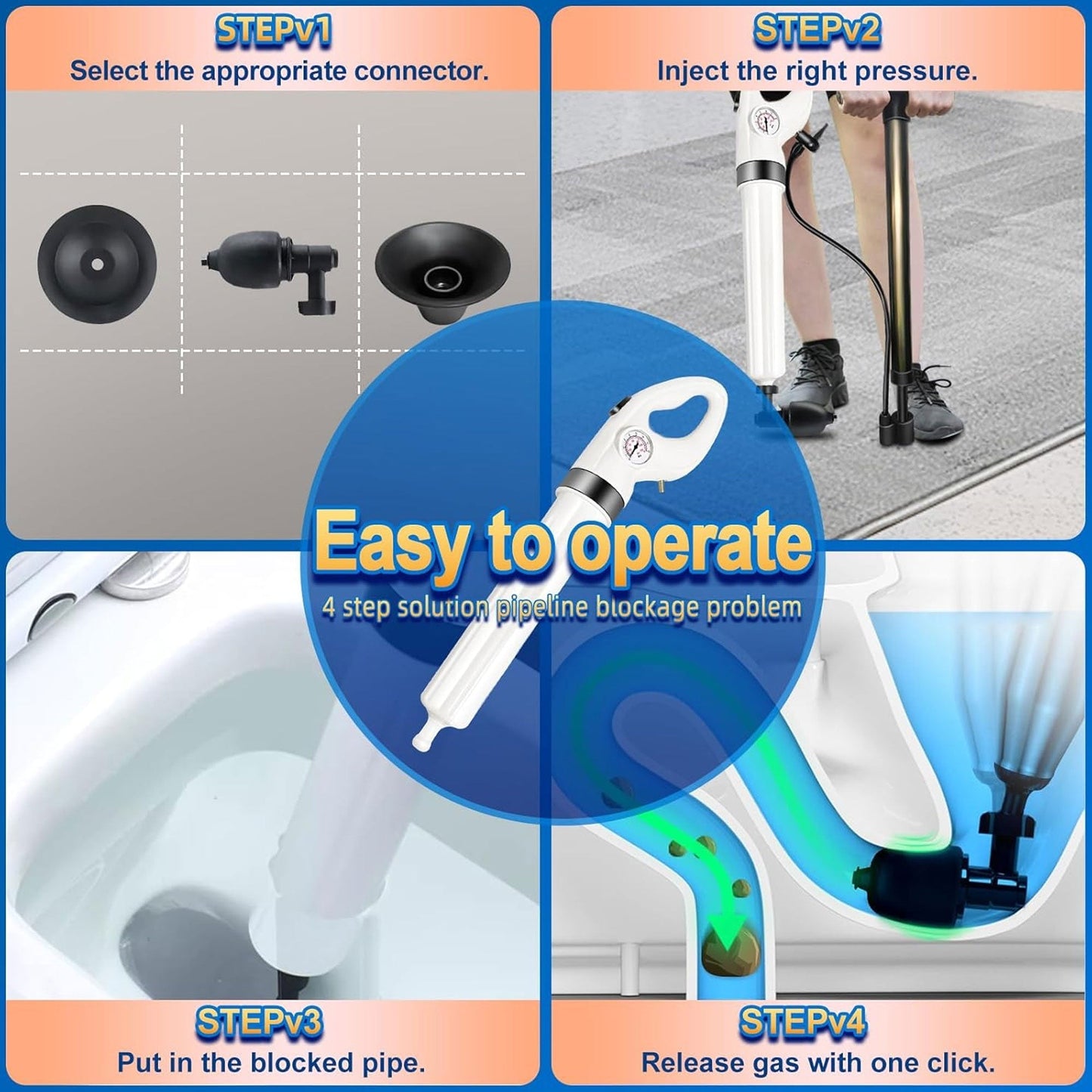 FEIYABDF Bathroom Manual High Pressure Air Toilet Plunger for Unclogging Pipes