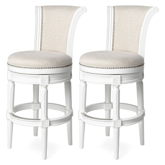 Maven Lane Pullman Wooden Swivel Kitchen Stool, Alabaster White Finish, Set of 2