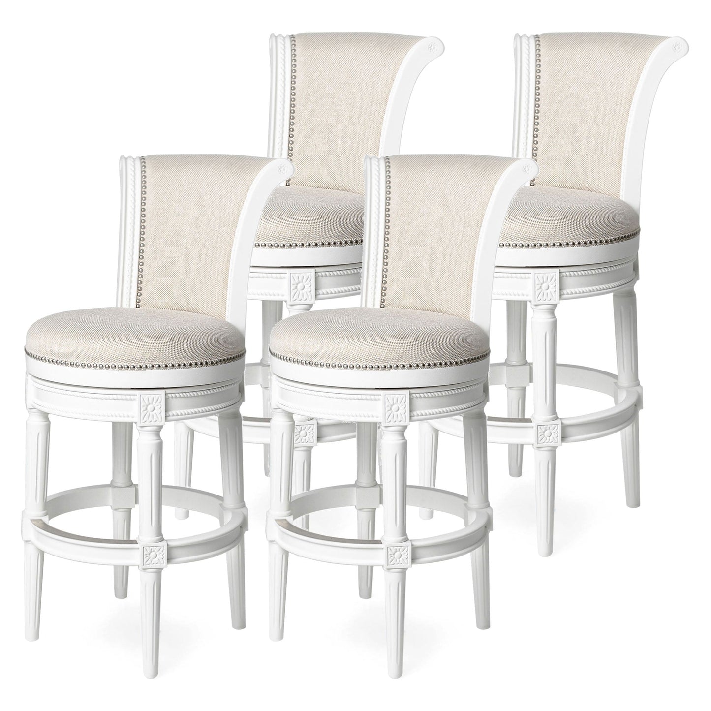 Maven Lane Pullman Wooden Swivel Kitchen Stool, Alabaster White Finish, Set of 4