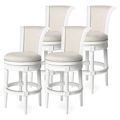 Maven Lane Pullman Wooden Swivel Kitchen Stool, Alabaster White Finish, Set of 4