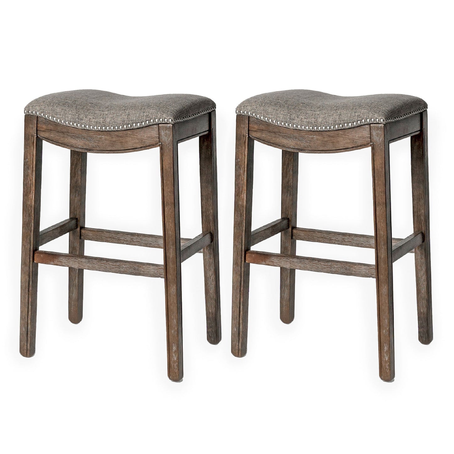 Maven Lane Adrien Backless Saddle Kitchen Bar Stool, Walnut Finish, Set of 2