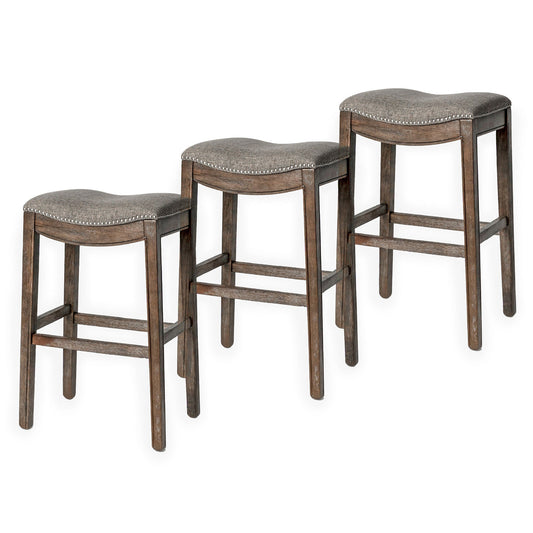 Maven Lane Adrien Backless Saddle Kitchen Bar Stool, Walnut Finish, Set of 3