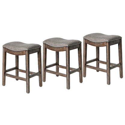 Maven Lane Adrien Backless Saddle Kitchen Counter Stool, Walnut Finish, Set of 3