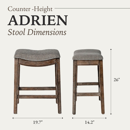 Maven Lane Adrien Backless Saddle Kitchen Counter Stool, Walnut Finish, Set of 3