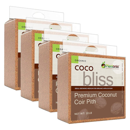 Plantonix Coco Bliss Premium Organic Coconut Coir Pith 10 Pound Bricks (4 Pack)