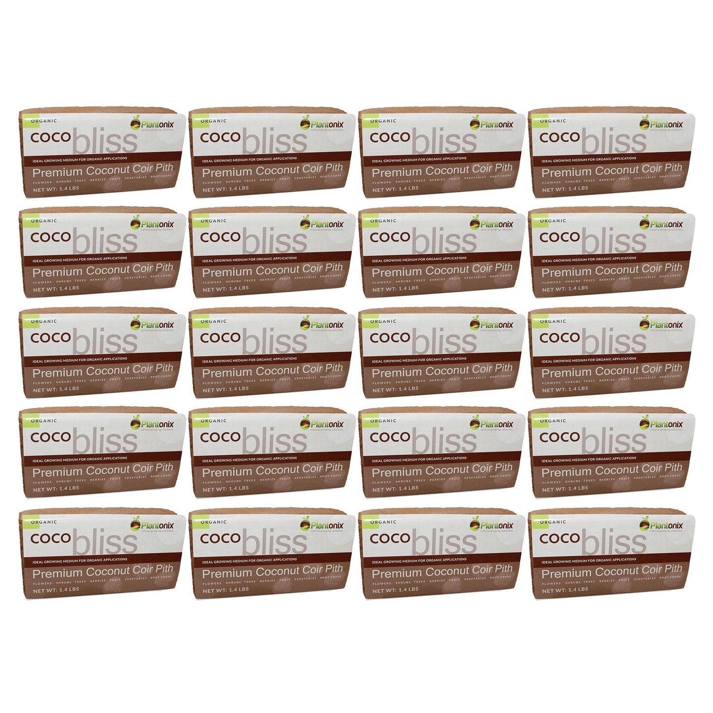 Plantonix Coco Bliss Premium Organic Coconut Coir Pith, 650GM Bricks (20 Pack)