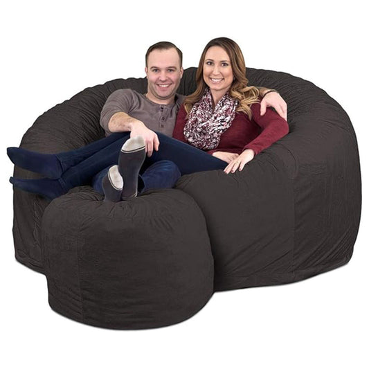 Ultimate Sack 6ft Bean Bag Chair and Footstool, Oversized Lounger, Grey Suede