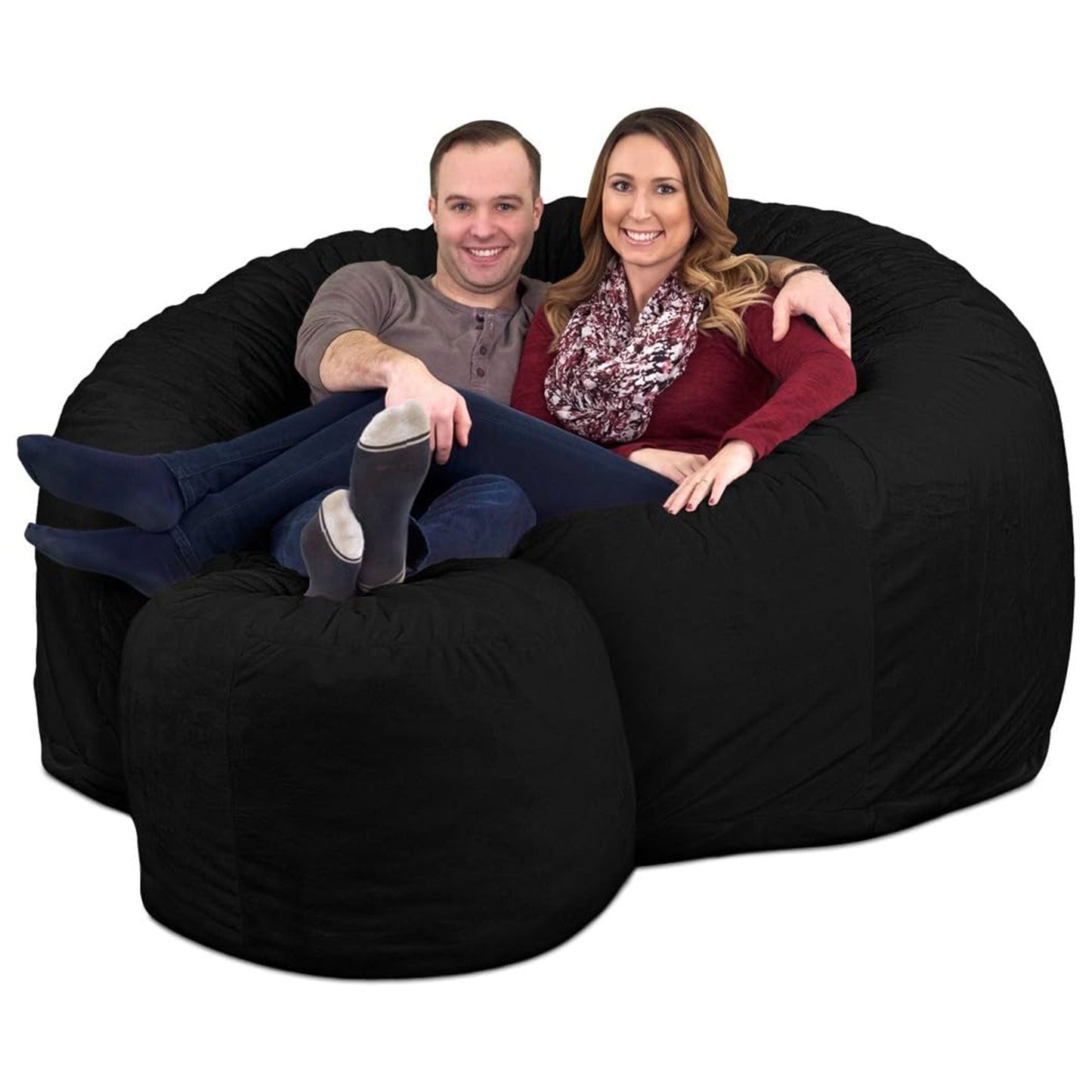 Ultimate Sack 6ft Bean Bag Chair and Footstool, Oversized Lounger, Black Suede