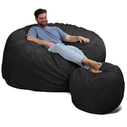 Ultimate Sack 6000 6 Foot Pre Filled Fur Bean Bag Chair with Footstool, Charcoal