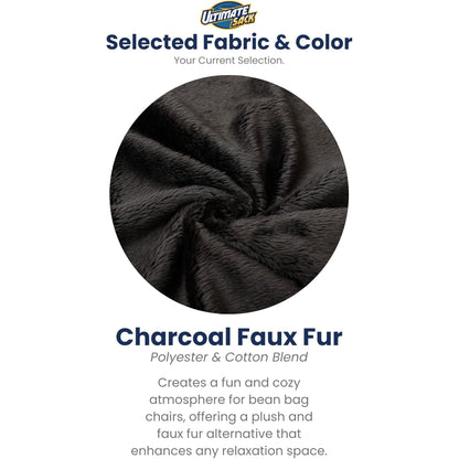 Ultimate Sack 5 Foot Foam Filled Washable Fur Covered Bean Bag Chair, Charcoal