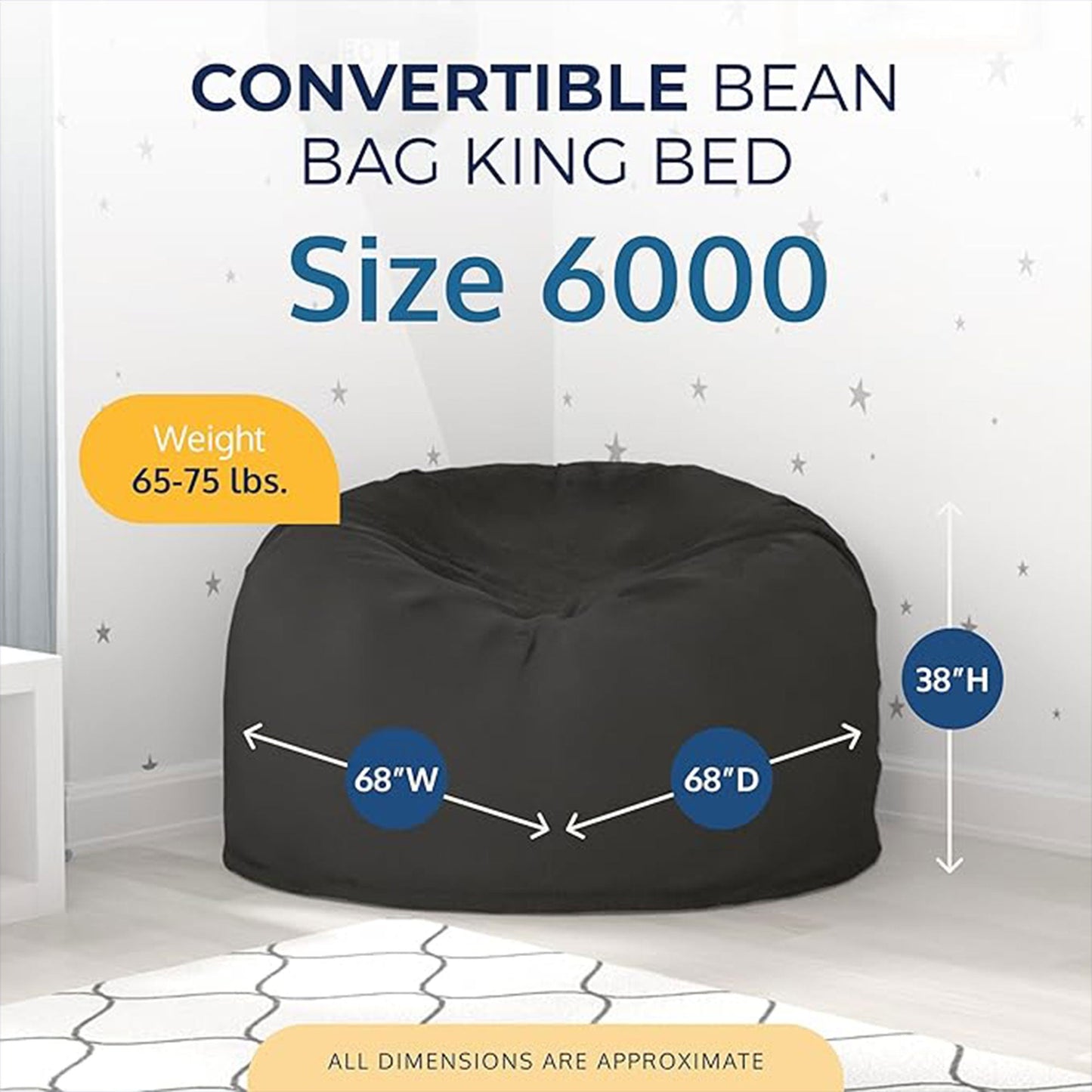 Ultimate Sack 6000 6 Foot Pre Filled Fur Bean Bag Chair with Footstool, Charcoal