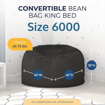 Ultimate Sack 6000 6 Foot Pre Filled Fur Bean Bag Chair with Footstool, Charcoal