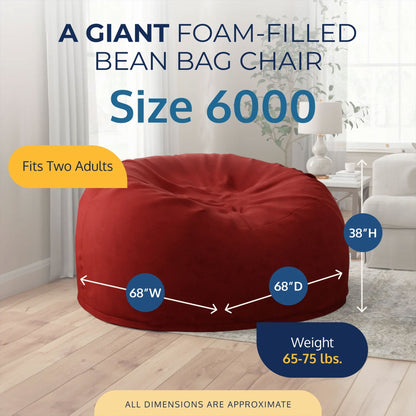Ultimate Sack 6ft Bean Bag Chair, Oversized Indoor Comfy Lounger, Burgundy Suede