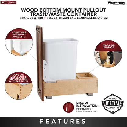 Rev-A-Shelf Single 35 qt. Pullout Bottom Mount Trash Can, Maple, 4WC-15DM1