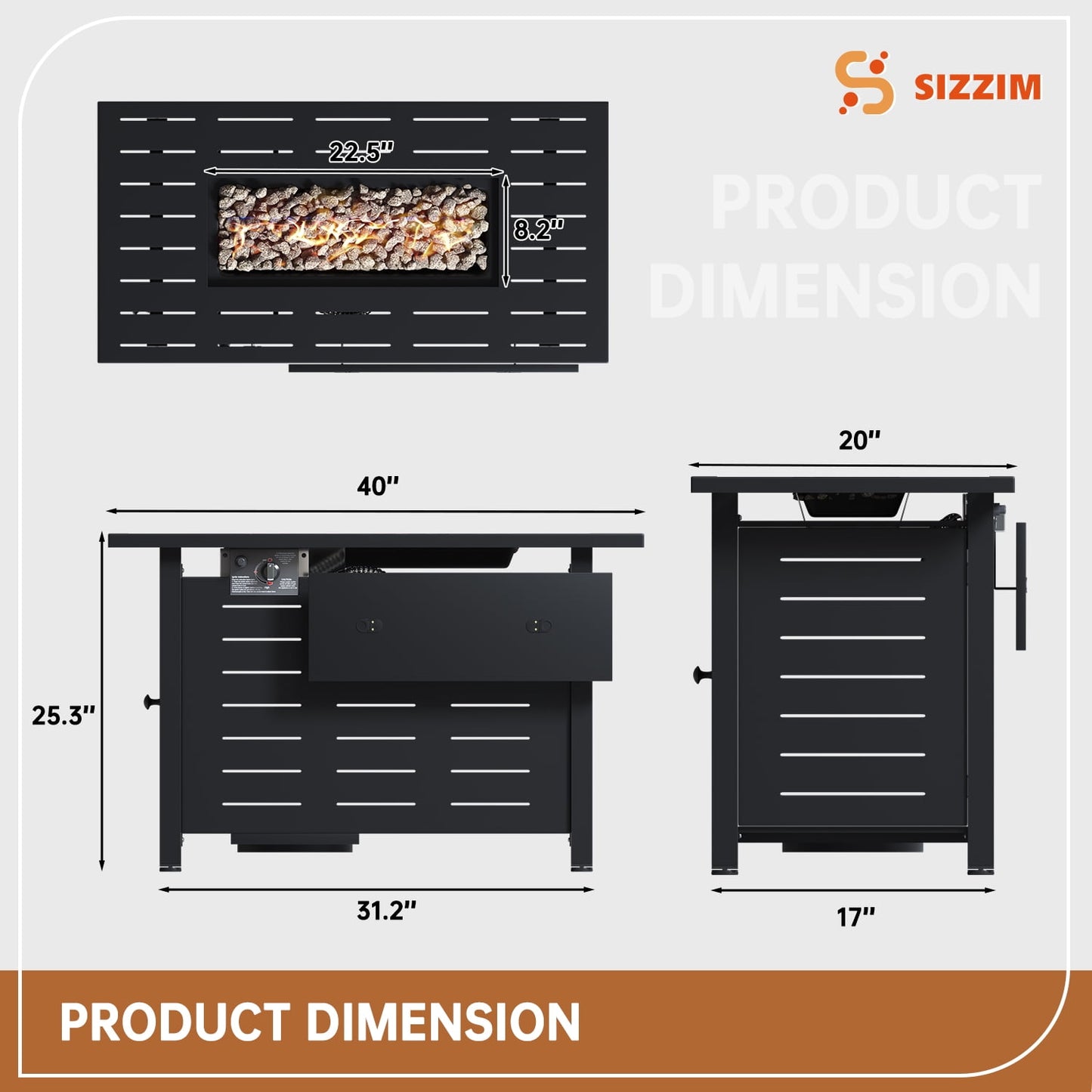 JolyDale 40" Propane Fire Pit Table, 50,000 BTU Auto Ignition Steel Gas Fire Pit with Removable Lid & Waterproof Cover for Patio, Backyard, Black