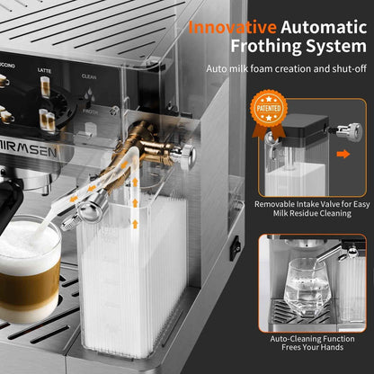 AIRMSEN Espresso Machine with Color Touchscreen, 20 Bar Cappuccino Latte Machines with Automatic Milk Frother, Dual Boiler Stainless Steel Espresso Maker for Home, 1350W