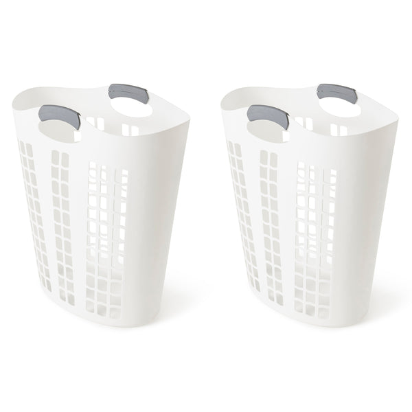 Gracious Living Easy Carry Flex 87 L Plastic Laundry Hamper, White (2 Pack)