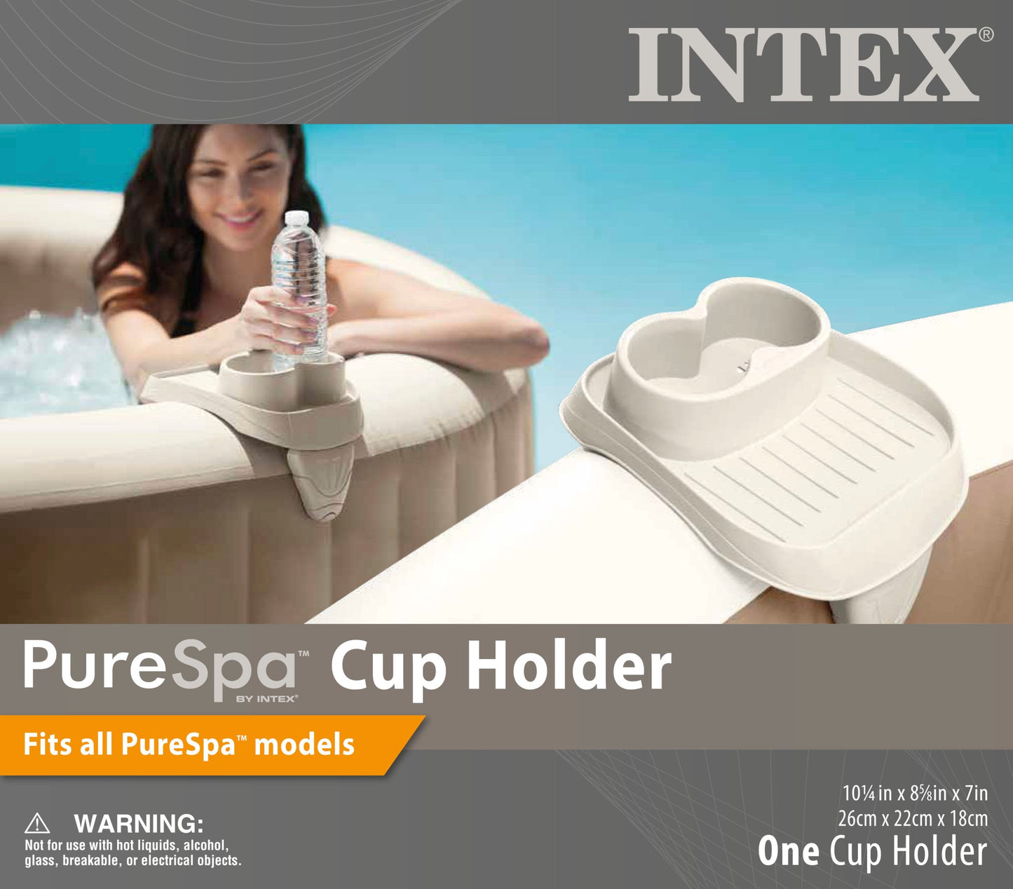 INTEX PureSpa Greywood Inflatable Spa & Attachable Drink & Snack Tray (4 Pack)