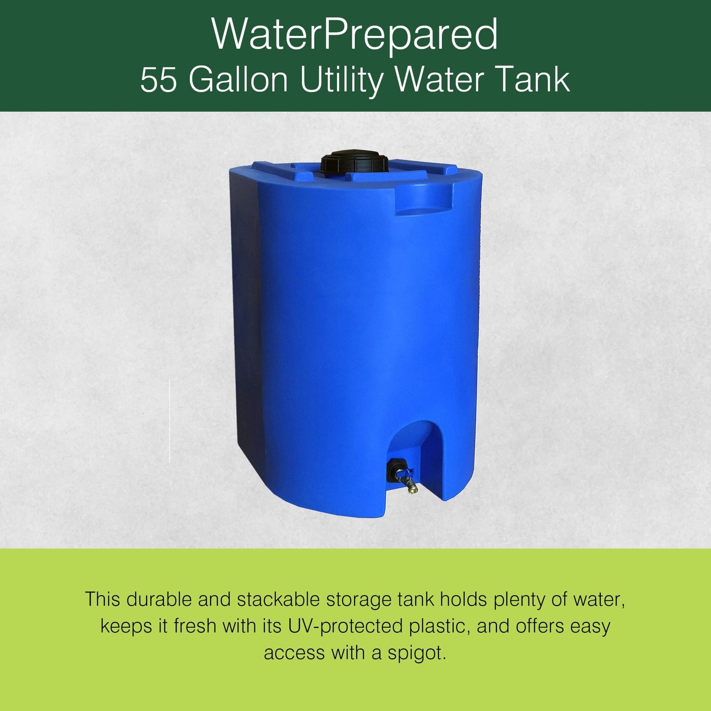 WaterPrepared 55 Gal Stackable Design Utility Water Tank with Large Cap, Blue