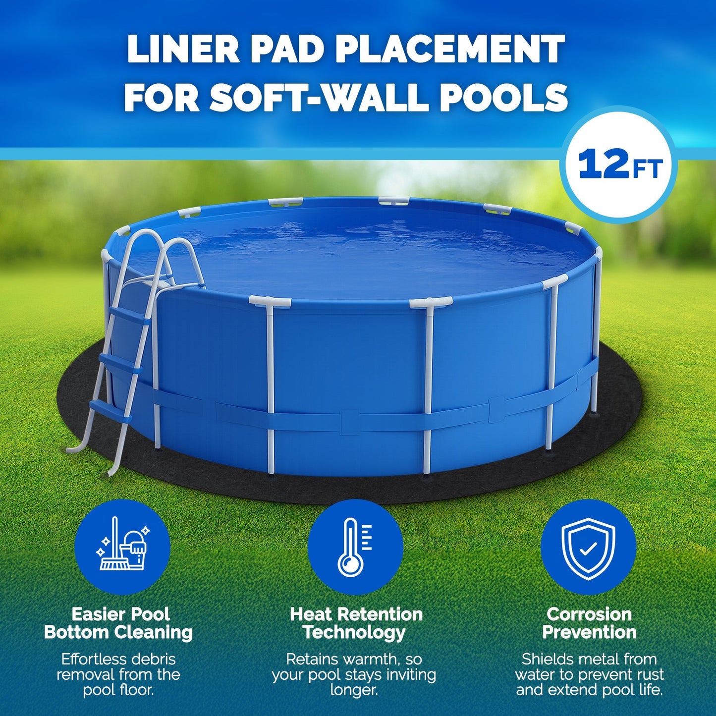 Swimline Hydrotools Above Ground Round Liner Pad, Pool Protector Mat, 12 Ft