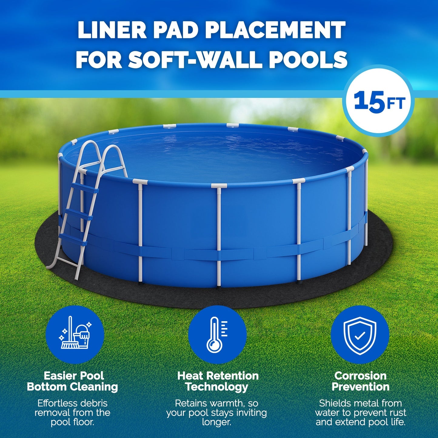 Swimline Hydrotools Above Ground Round Liner Pad, Pool Protector Mat, 15 Ft