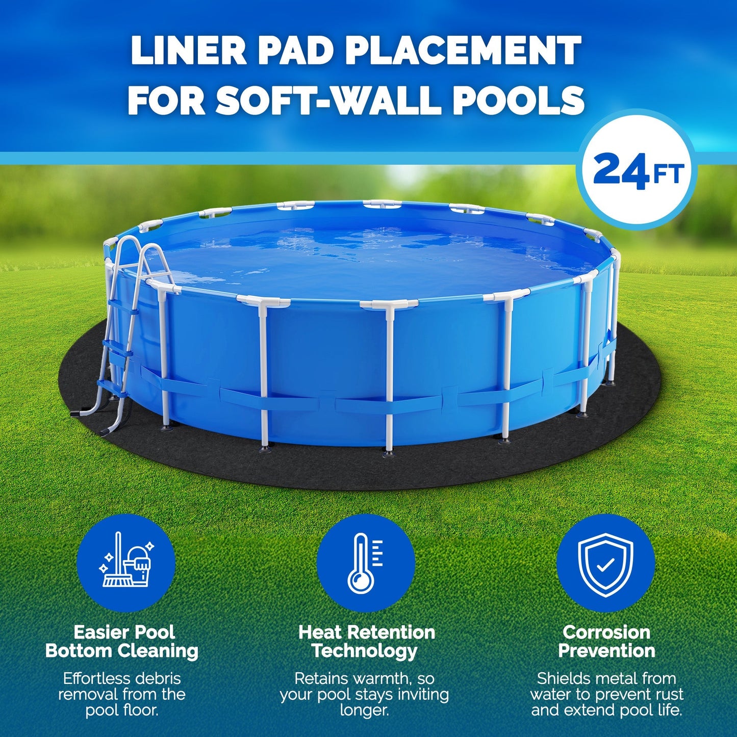 Swimline Hydrotools Above Ground Round Liner Pad, Pool Protector Mat, 24 Ft