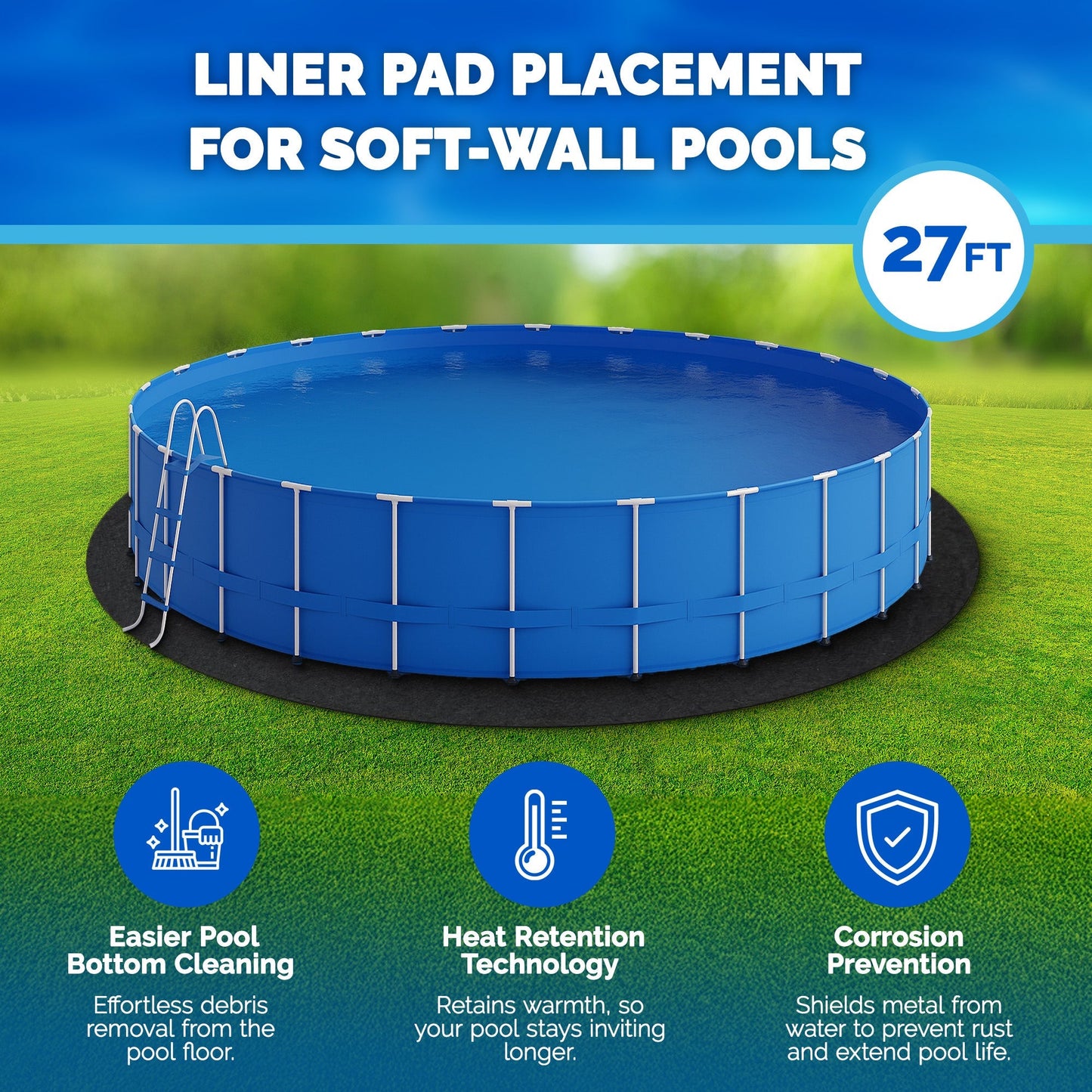 Swimline Hydrotools Above Ground Round Liner Pad, Pool Protector Mat, 27 Ft