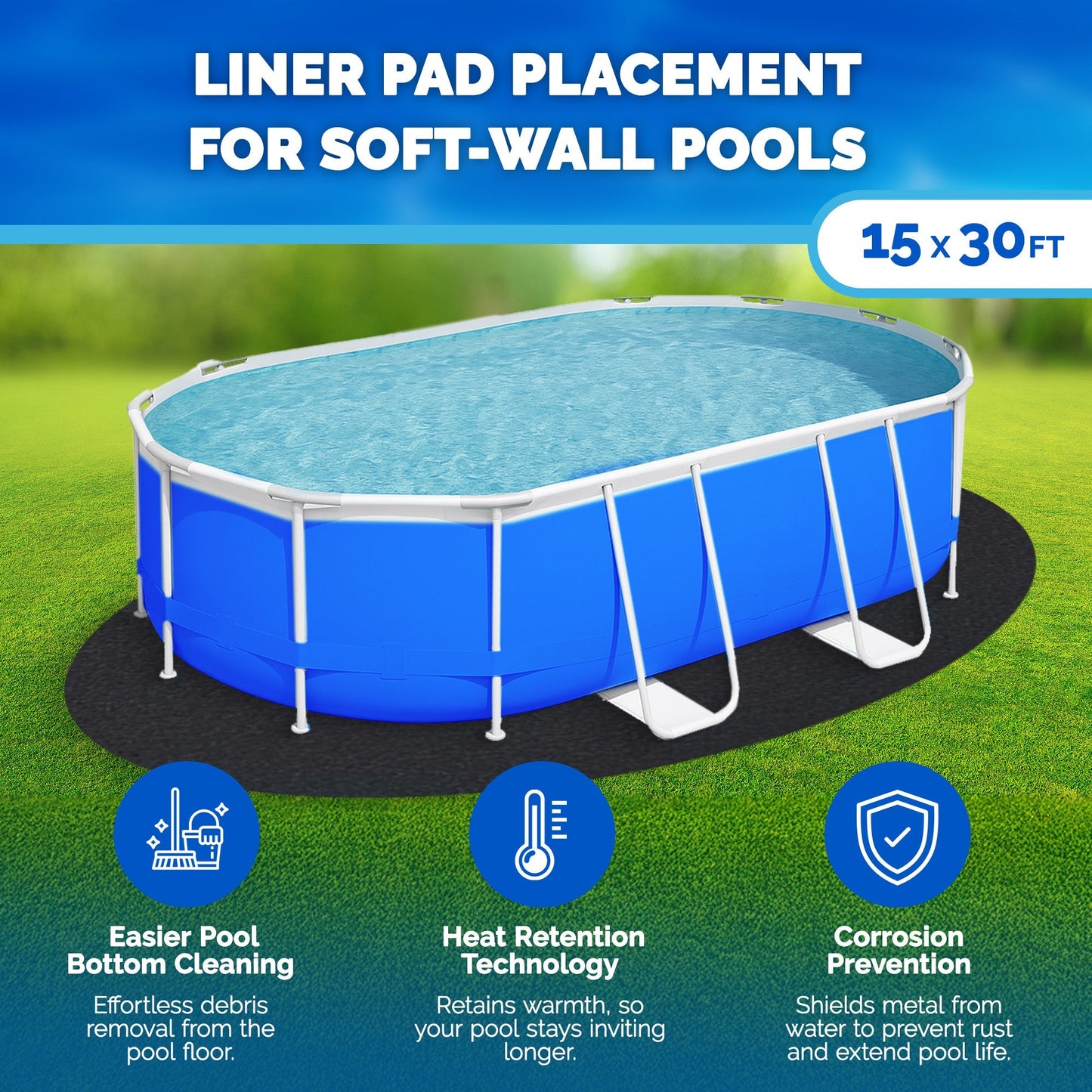Swimline Hydrotools Above Ground Oval Liner Pad, Pool Protector Mat, 15 x 30 Ft