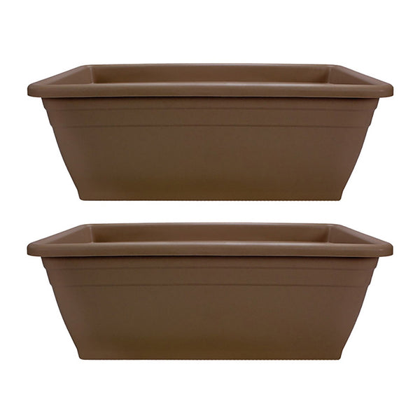 HC Companies 12-Inch Outdoor Plastic Deck Flower Planter Box, Chocolate (2 Pack)