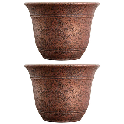Listo SRA13001P05 13-Inch Round Plastic Sierra Planter, Rustic Redstone (2 Pack)