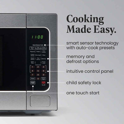 Farberware Countertop Microwave Ov 1100 Watts, 2.2 cu ft - Smart Sensor With LED Lighting and Child Lock - Perfect for Apartments and Dorms - Easy Clean Black Interior, Stainless Steel