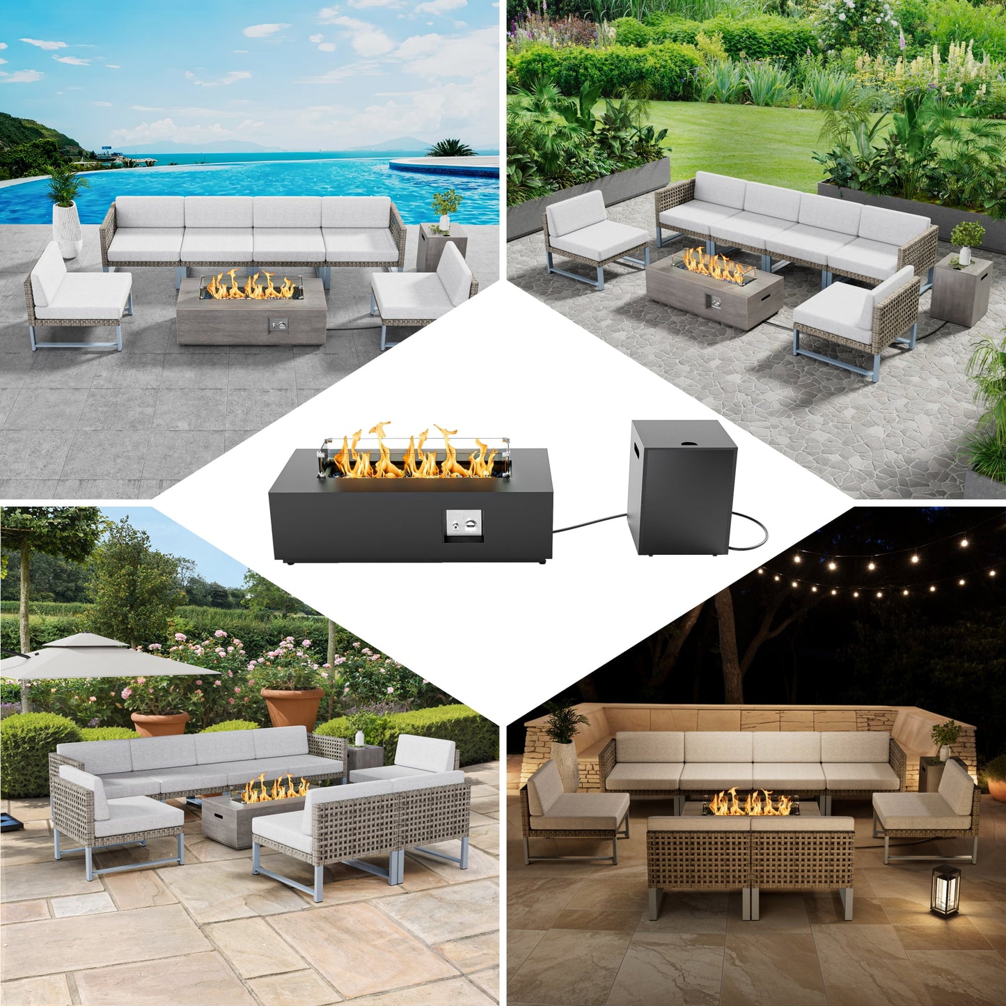 Evita 42" Propane Fire Pit Table for Outdoor 50,000 BTU Gas Fire Pits with Lid ,Glass stone,Tank Cover