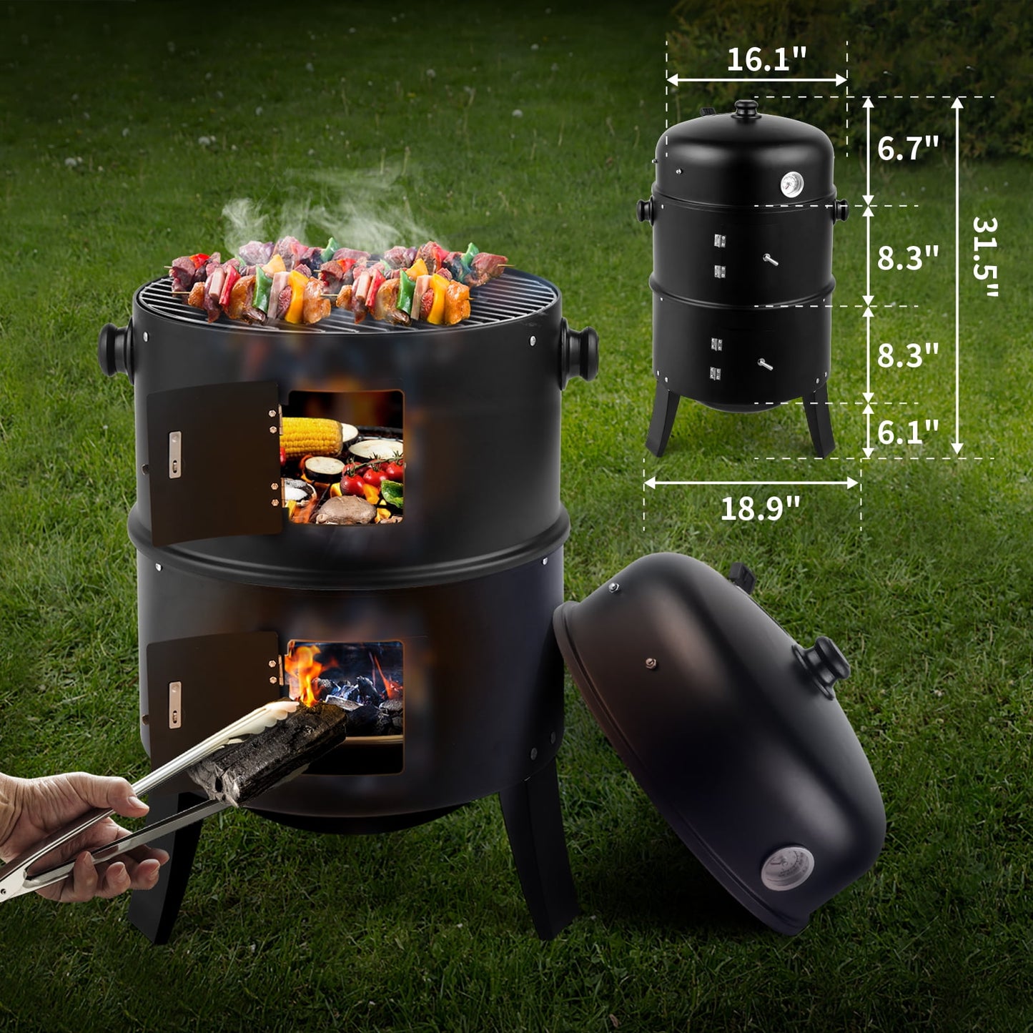 Zimtown BBQ Charcoal Grill Outdoor Barbecue Pit Smoker with 3 Levels Patio Backyard Black