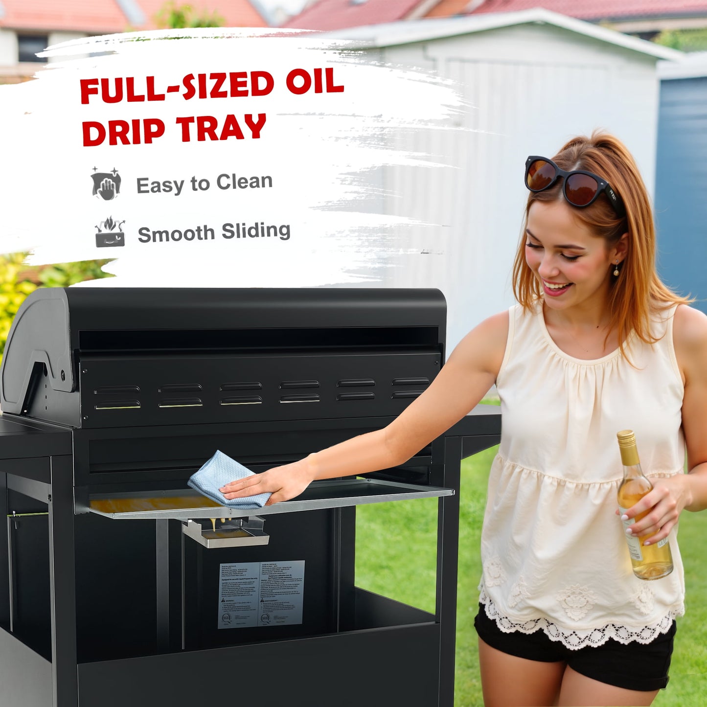 50000 BTU Gas Grills, SYNAGR Propane Grill with 566 sq.in Cooking Area, 5-Burner Stainless Steel BBQ Grill with Side Burner and Thermometer for Outdoor Party, Camping