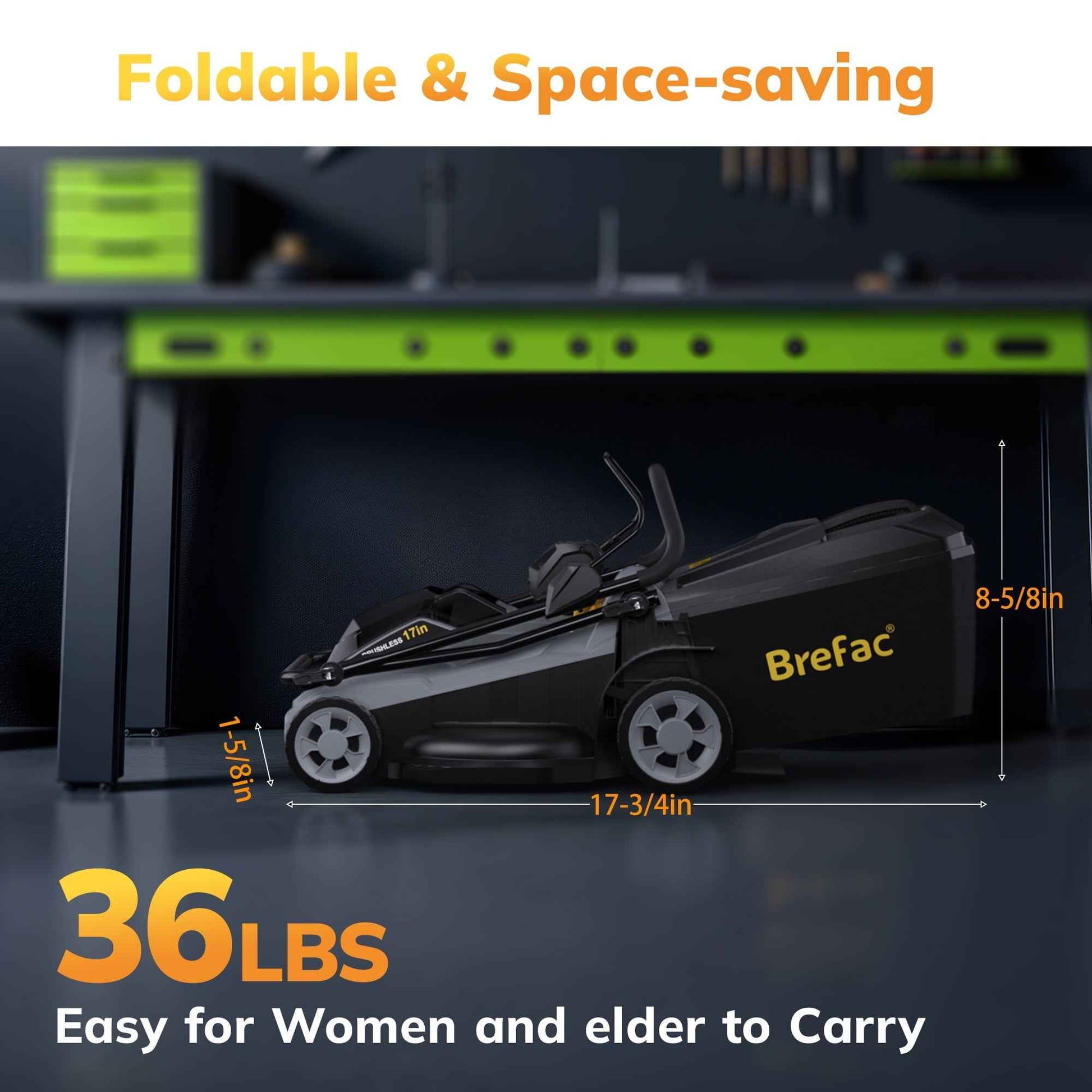 Brefac 40V (2 x 20V) 17'' Cordless Lawn Mower, Multi-Functional Grass Cutter with 4.0Ah Battery, 6 Adjustable Height Settings, Durable Manganese Steel Blades, Easy to Use for Medium to Large Lawn