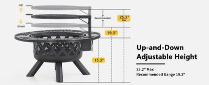 Bali Outdoors 32 inch Fire Pit with Poker, Outdoor Fire Pit, Wood Burning Firepits for Outside with Grill