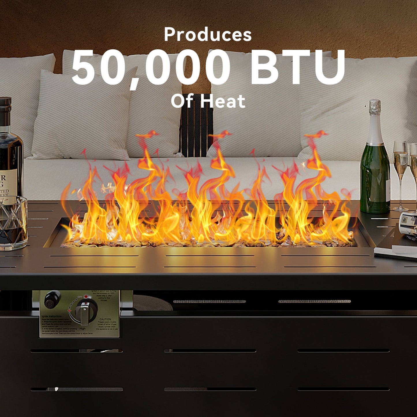 Sunmthink 40" Propane Fire Pit Table, 50,000 BTU Auto Ignition Steel Gas Fire Pit with Removable Lid & Waterproof Cover for Patio, Backyard, Black