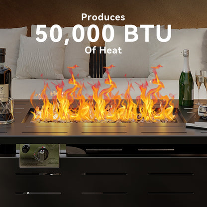 Sunmthink 40" Propane Fire Pit Table, 50,000 BTU Auto Ignition Steel Gas Fire Pit with Removable Lid & Waterproof Cover for Patio, Backyard, Black