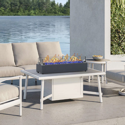 28-inch Table Top Gas Fire Pit, 40,000 BTU Tabletop Propane Fire Pit Portable Fireplace for Patio, Outdoor w/Wind Glass Shield, Glass Rocks, Carbon Gray