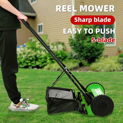 CASEMIOL 14" 5-Blade Manual Push Reel Lawn Mower with Grass Catche, Green