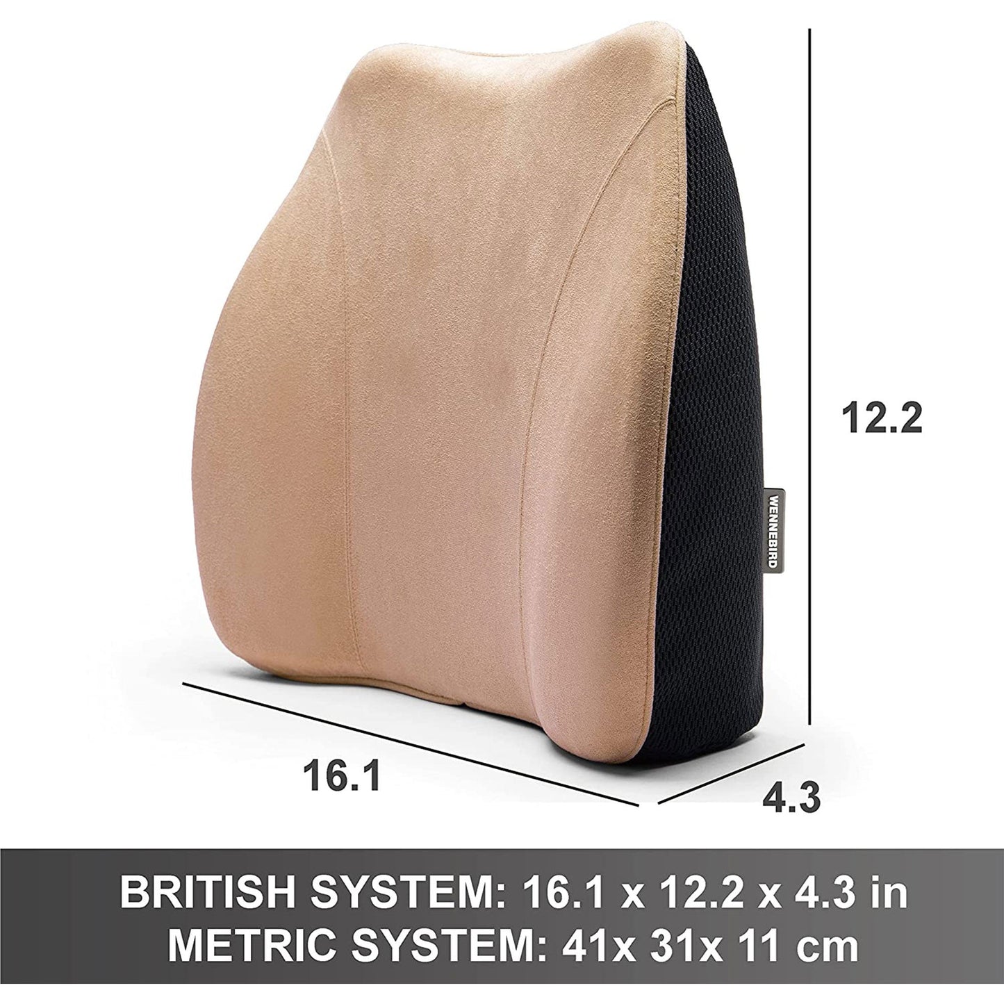 WENNEBIRD Model Q Lumbar Memory Foam Support Pillow to Improve Posture, Beige