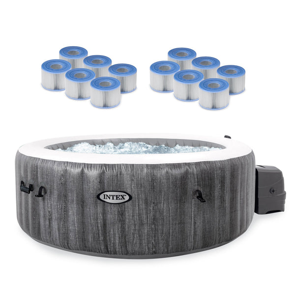Intex PureSpa Plus Greywood Inflatable Hot Tub Jet Spa with Filter Cartridges