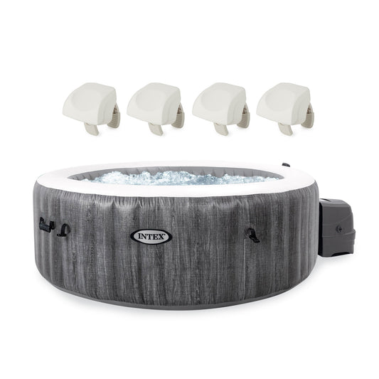 Intex PureSpa Plus Greywood Inflatable Hot Tub Jet Spa with 4 Headrest Pillows