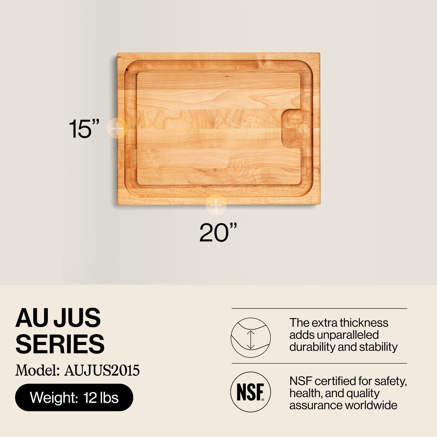 John Boos Au Jus Maple Wood Cutting Board with Juice Groove, 20" x 15" x 1.5"